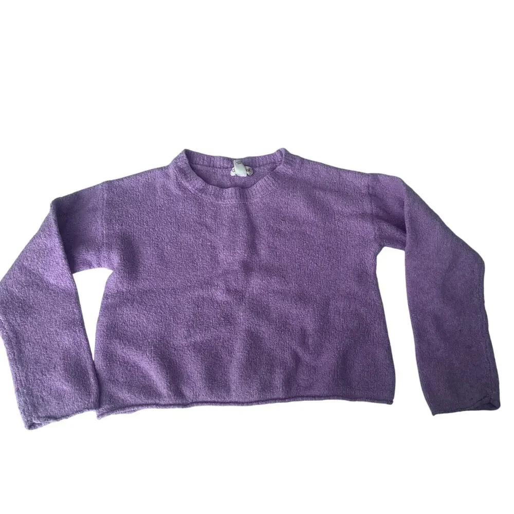 Cat & Jack Girls' Purple Cropped Crewneck Sweater - M